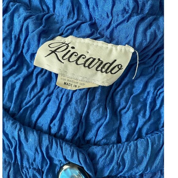 Vtg. RICCARDO Electric Blue Crinkle fabric Swing Coat - Picture 7 of 9
